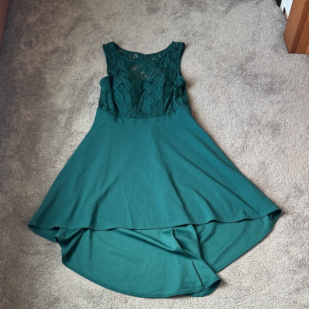 City Triangles Green Lace Bodice High Low Skater Dress Sleeveless SIZE 13